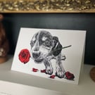 Cute Romantic Valentine's Card Dog Rose Print of Original Drawing A6