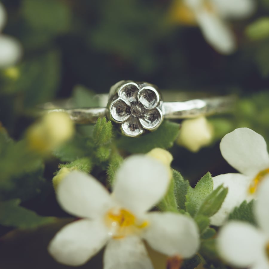Silver Five Petal Flower Ring