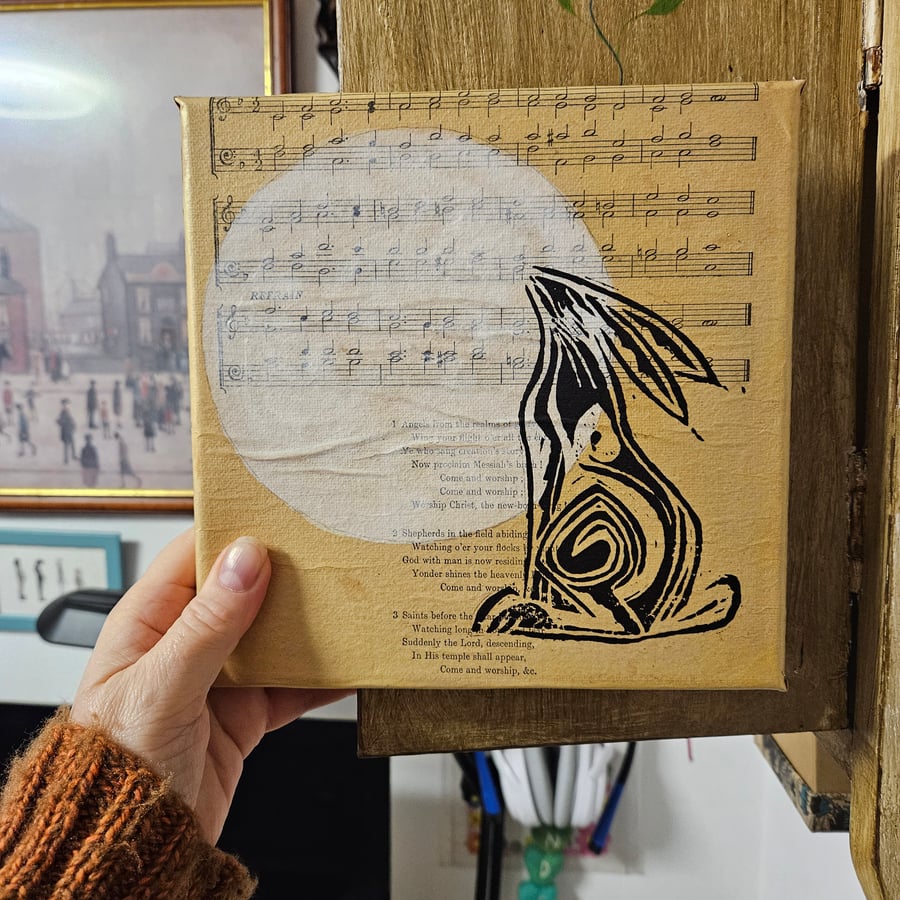 "Moonlit Melody” – Mixed Media Art on Vintage Sheet Music