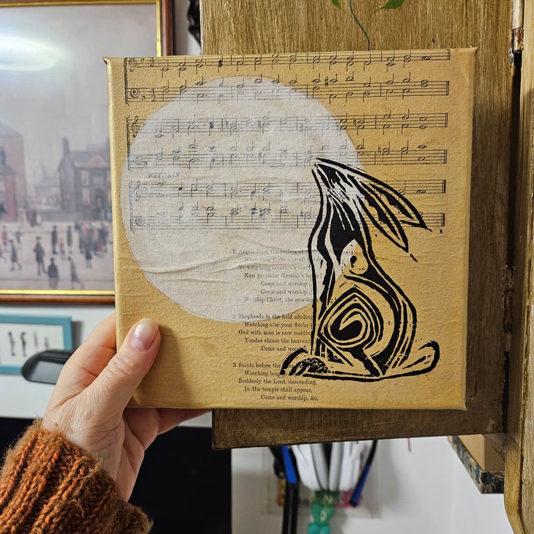 "Moonlit Melody” – Mixed Media Art on Vintage Sheet Music