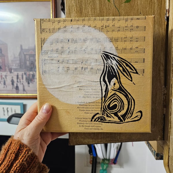 "Moonlit Melody” – Mixed Media Art on Vintage Sheet Music