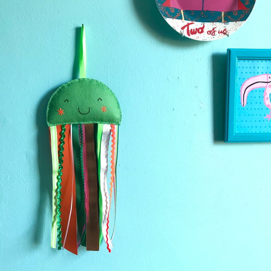 Jellyfish Wall Decoration in Green Wool Felt