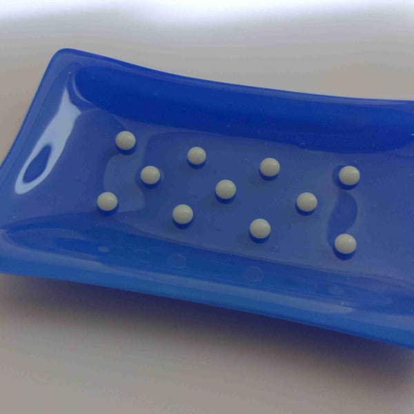 Fused Glass Soap Dish 12cm Blue 
