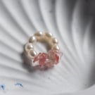 Freshwater Pearl & Cherry Quartz Stretch Band - Handmade Ring