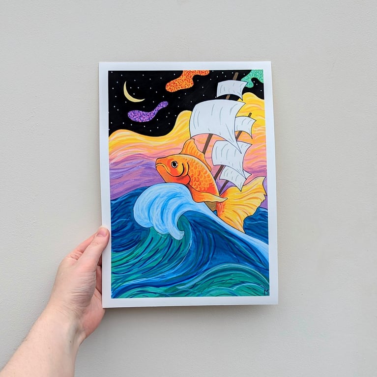 Goldfish Ship A4 Art Print