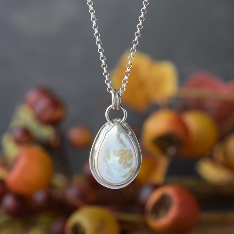 Pearl Pendant Necklace in Sterling Silver - One of a Kind Handmade Jewellery