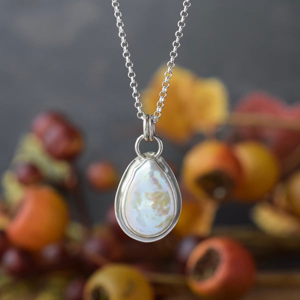 Pearl Pendant Necklace in Sterling Silver - One of a Kind Handmade Jewellery