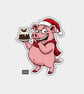 Unique Funny Christmas Sticker Xmas Decal - Cute Cheeky Pig & Festive Pudding