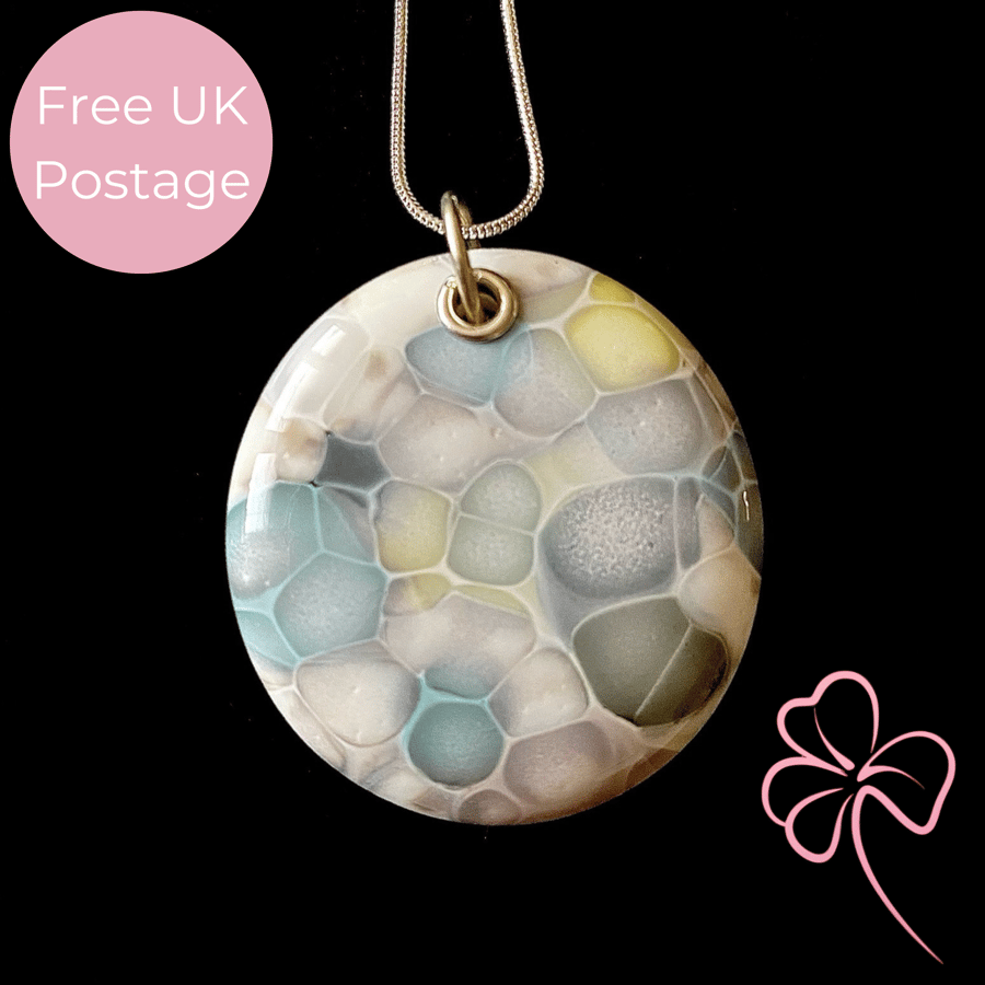 Large Bubbles Fused Glass Pendant Necklace 