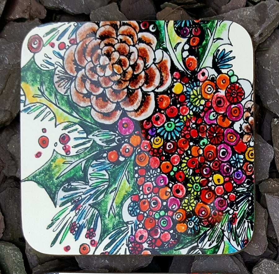 6 x Berry wreath Coasters