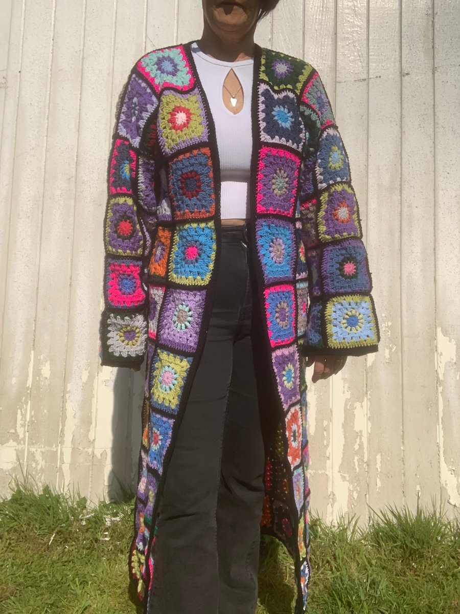 Crochet Granny Square Long Coat