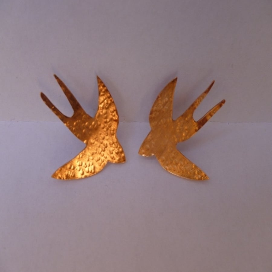 Copper Hammered Finish Swallow Earrings