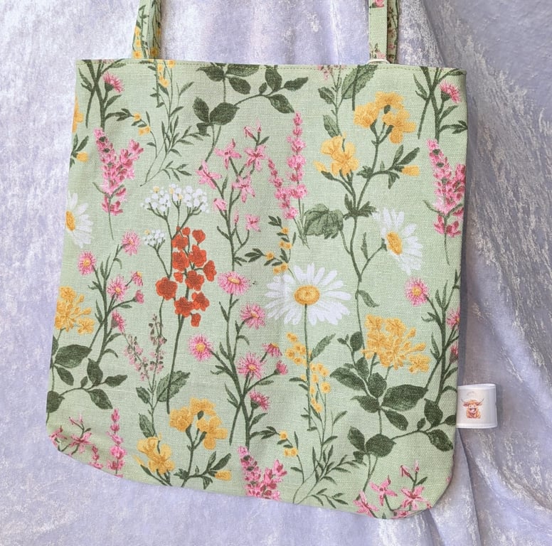 Upcycled tea towel Wildflowers tote bag