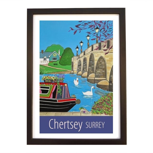 Chertsey Surrey travel poster print by Susie West
