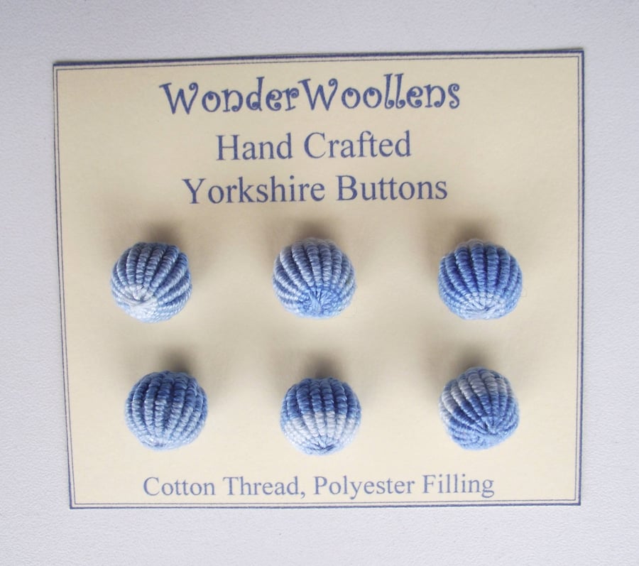 Yorkshire Buttons, Set of Six 15mm, Handmade, Spherical, Variegated Blue