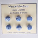 Yorkshire Buttons, Set of Six 15mm, Handmade, Spherical, Variegated Blue