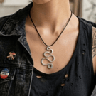 Hand-Hammered Aluminium "Serpentine" Pendant – Artisan Snake Necklace on Cord