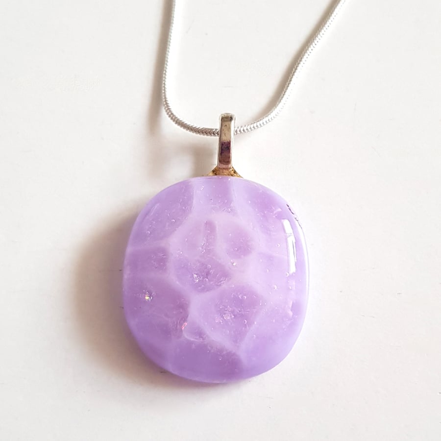 Lilac Fused Glass Pendant - Lavender Purple Abstract Glass Necklace