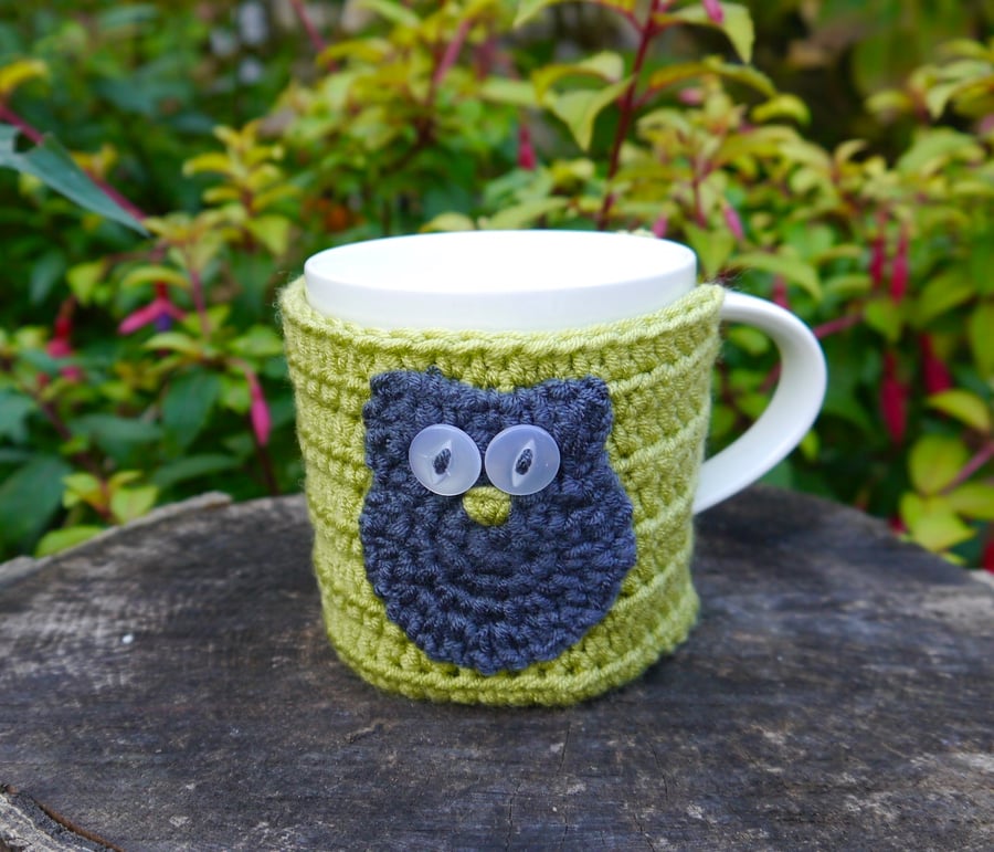 Owl Mug Cosy, Green and Blue