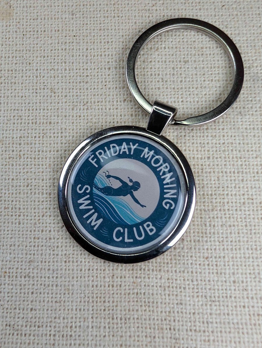 Friday Morning Swim Club - Swimmer Keyring - Large Resin Topped Keyring