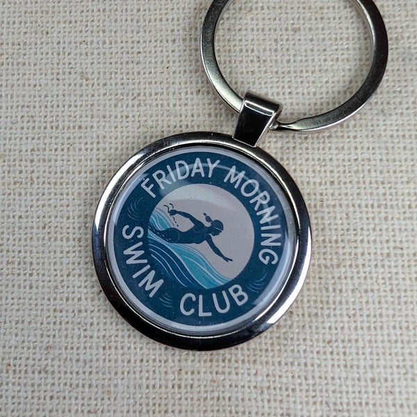 Friday Morning Swim Club - Swimmer Keyring - Large Resin Topped Keyring