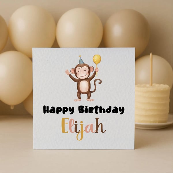   Whimsical Birthday Monkey Greeting Card