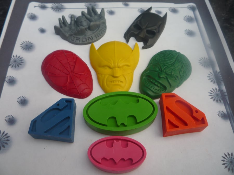 9 x superhero inspired handmade wax crayons