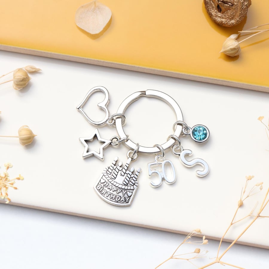 Personalised 50th Birthday Keyring - 50th Birthday Gift, Mum Present, Friend 