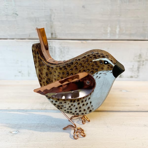 Handmade wooden Wren Bird sculpture