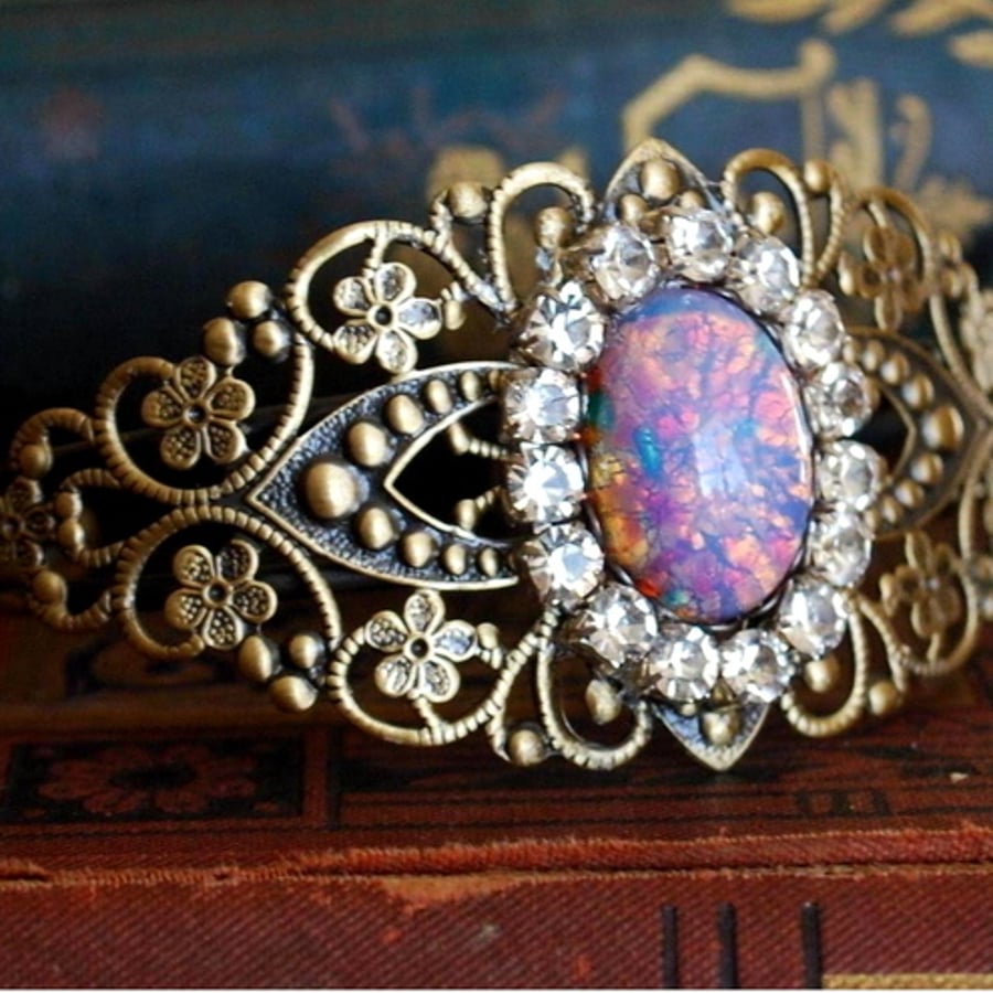 Filigree Vintage Glass Opal Bracelet 