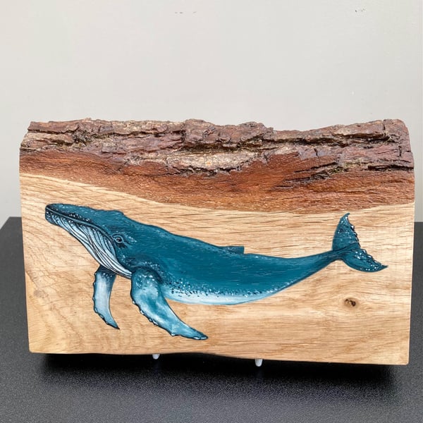 Whale original painting on Oak wood