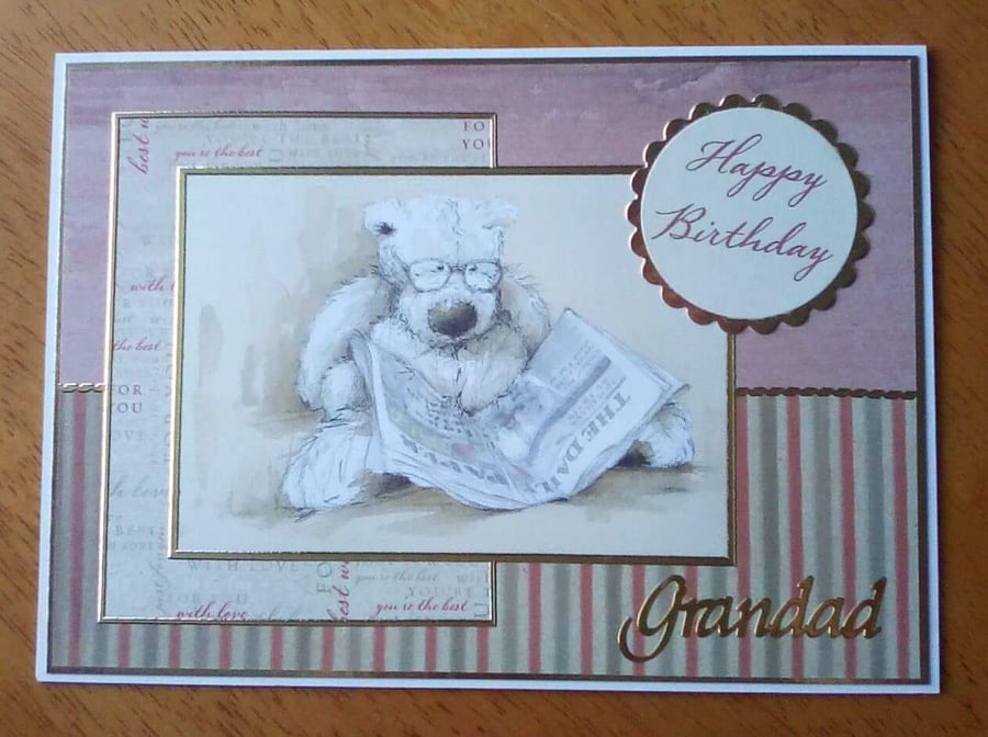 Teddy Birthday Card for Grandad with Matching Envelope