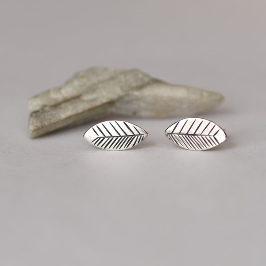 Silver Leaf Stud Earrings - Inspired by Nature