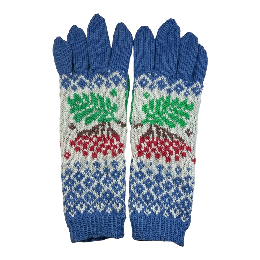  Gloves with floral rowan pattern hand knitted in pure wool, ladies gift