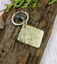 Keyring, Hammered Brass Tag with Engraved Message and Chrysocolla Gemstone - Image 3