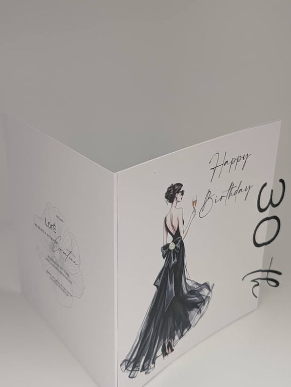 Handmade 30th Birthday Card for Her, Elegant Fashion Illustration Greeting Card