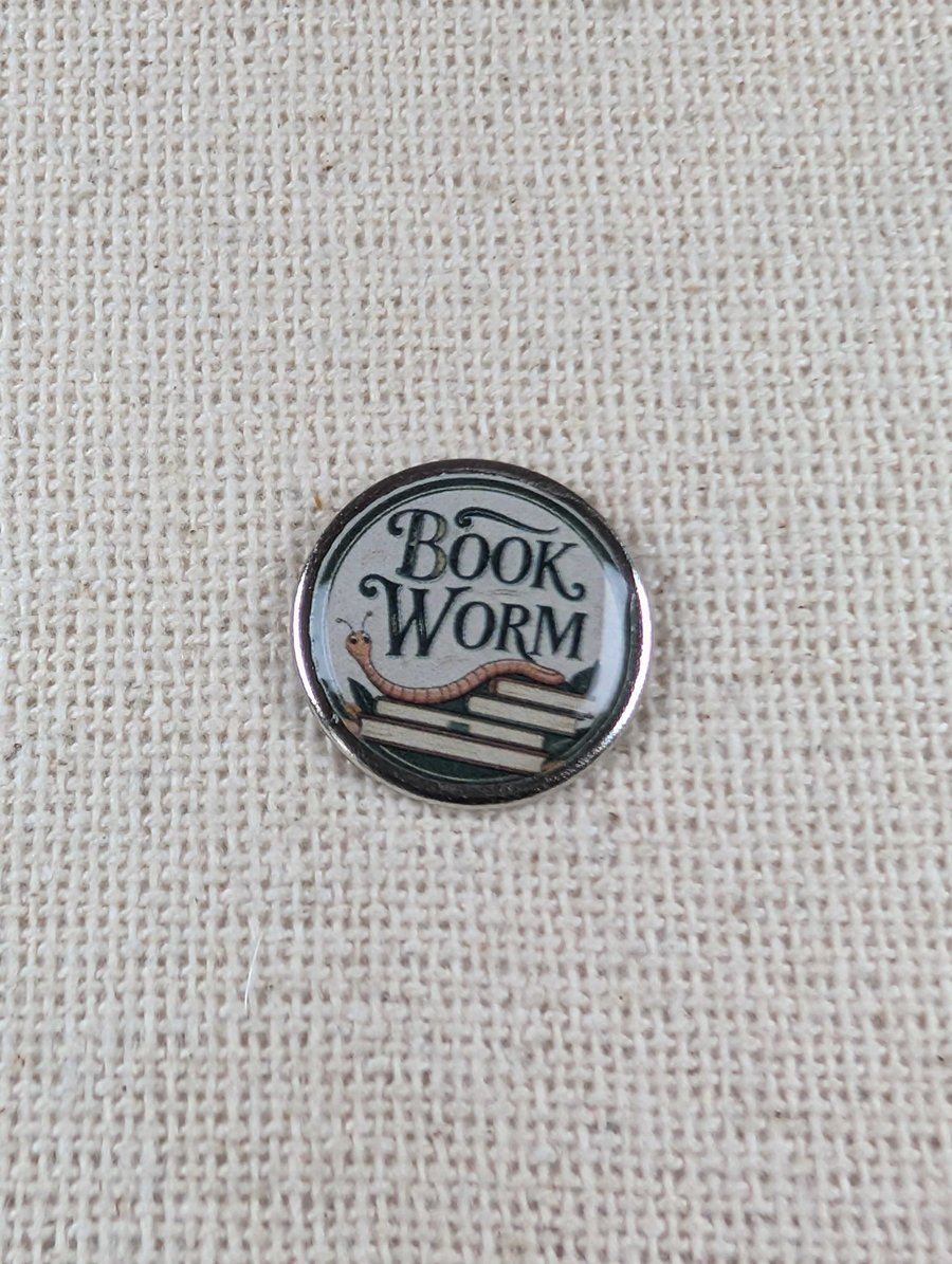 Book Worm - Book Lover Themed Badge - Large Resin Topped Pin Badge