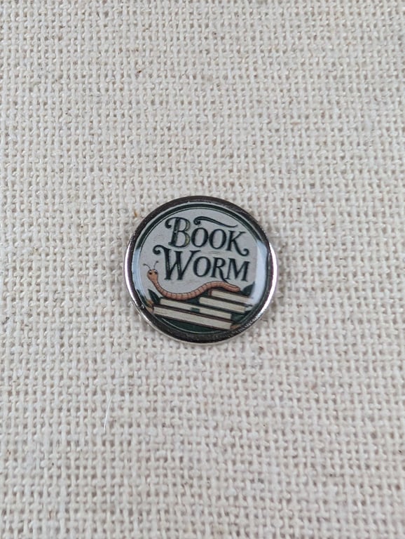 Book Worm - Book Lover Themed Badge - Large Resin Topped Pin Badge