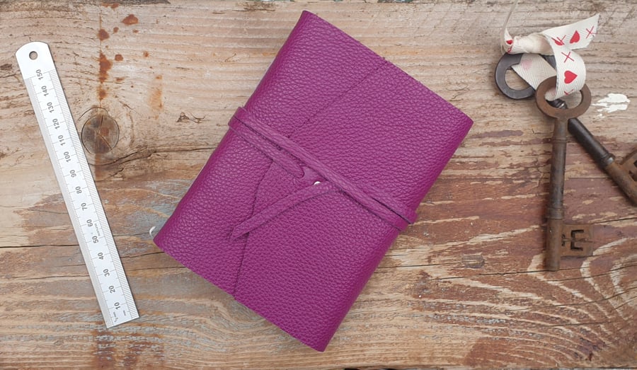 Handmade Leather Journal - Size 6 x 4 - Hand-Stitched - Purple
