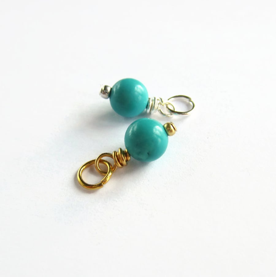 Genuine Turquoise Gemstone Wire Wrapped Charm - December Birthstone - 6mm