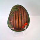 Brown Wooden Fairy Door Rock Art with Mushrooms