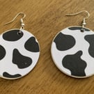 Wooden Earrings Cow Cartoon and Black White Double Sided Ear Hooks