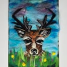 Stag in a meadow wool painting 