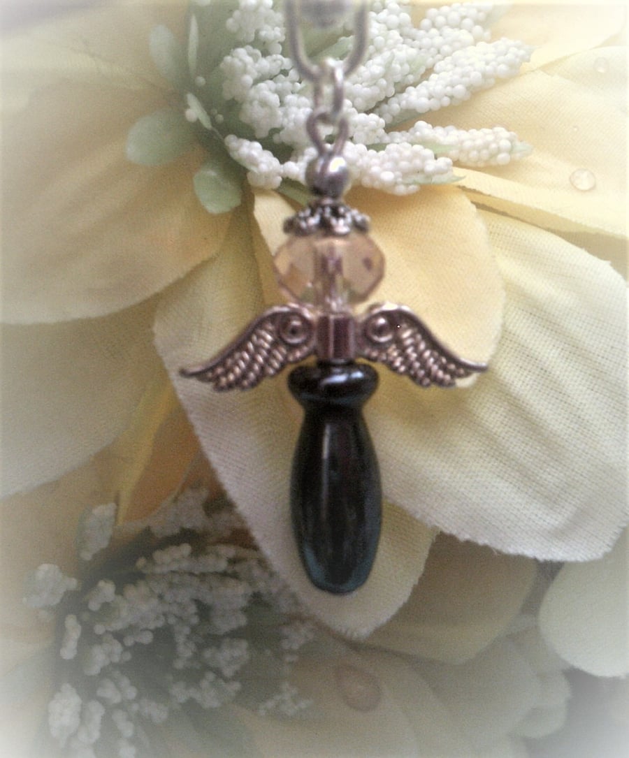 Black Hematite Angel Add on for Necklace, Key Charm, Bag Charm