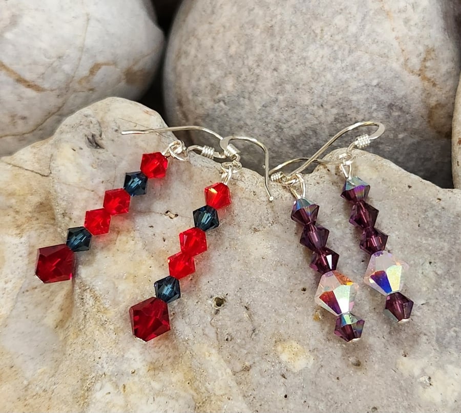 crystal bead earrings with sterling silver ear wires - 2 pairs