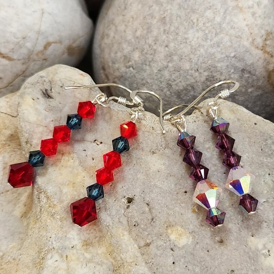 crystal bead earrings with sterling silver ear wires - 2 pairs