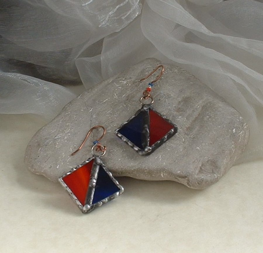 Red & Blue Stained Glass Earrings
