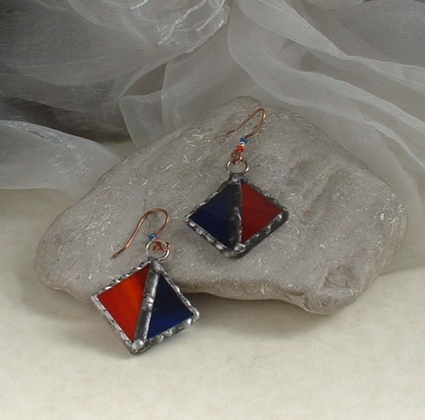 Red & Blue Stained Glass Earrings