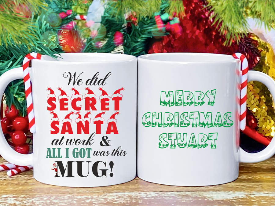 Secret Santa Personalised Christmas mug, Stocking filler