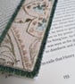 Textile bookmark - aqua green embroidered curtain, wool and velvet fabrics - Image 7
